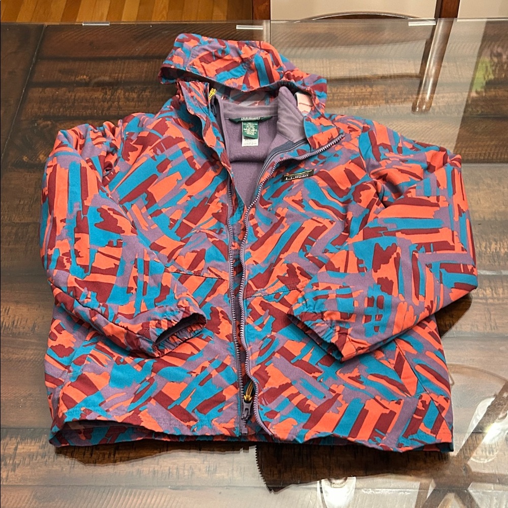 L.L. Bean Kids fleece jacket with shell-Red, Purple and Blue Pattern